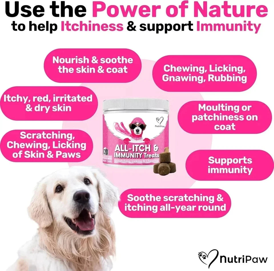 NutriPaw All-Itch Immunity Treats For Dogs - Soothe Itchy Paws, Eyes, Ears, Skin